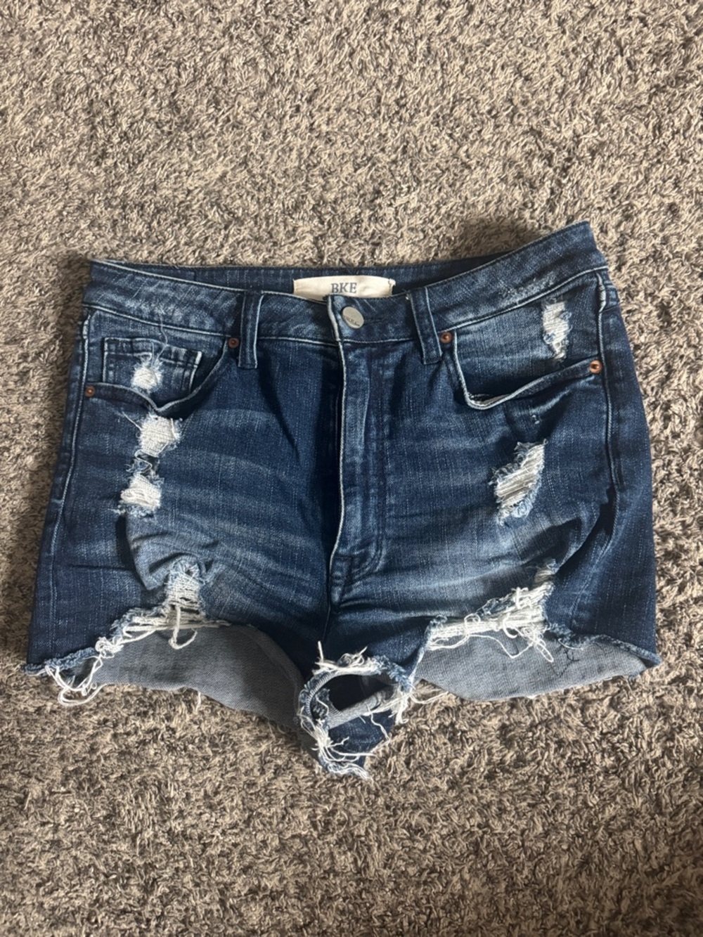 BKE Stella Ripped Dark Blue Denim Cutoff Shorts